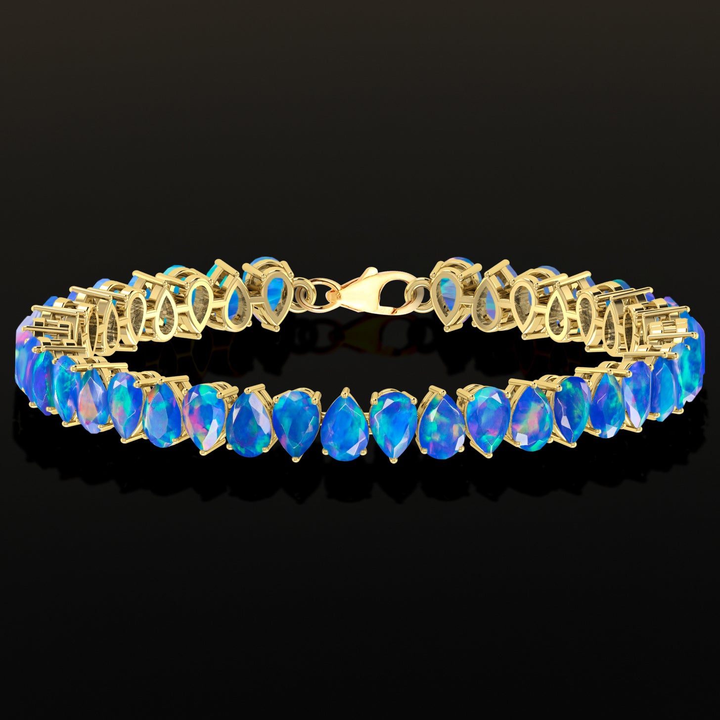 Blue Opal Pear Tennis Bracelet in 925 Sterling Silver 22 CT