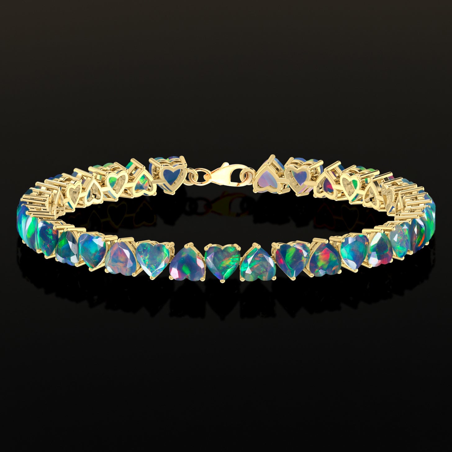 Black Opal Heart Tennis Bracelet in 925 Sterling Silver 20.80 CT