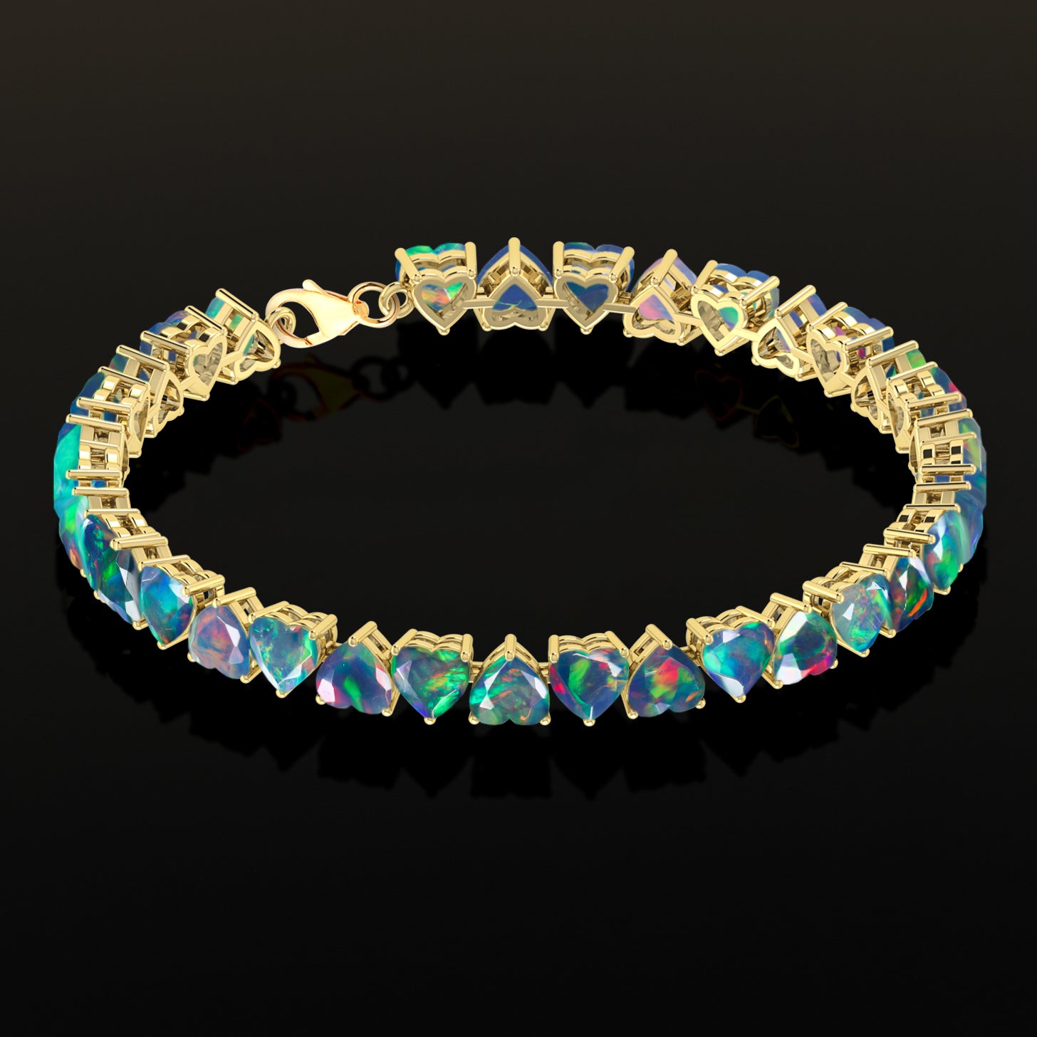 Black Opal Heart Tennis Bracelet in 925 Sterling Silver 20.80 CT