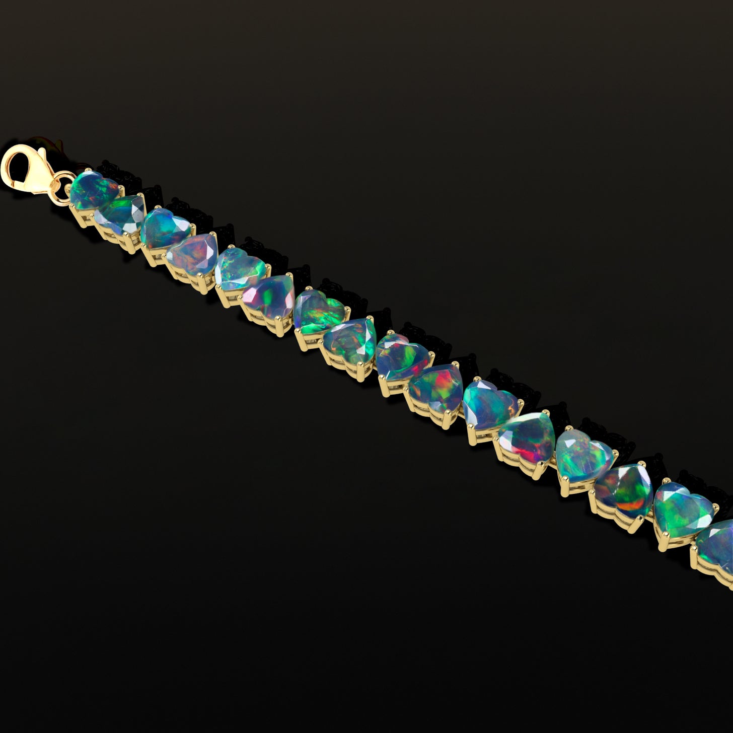 Black Opal Heart Tennis Bracelet in 925 Sterling Silver 20.80 CT