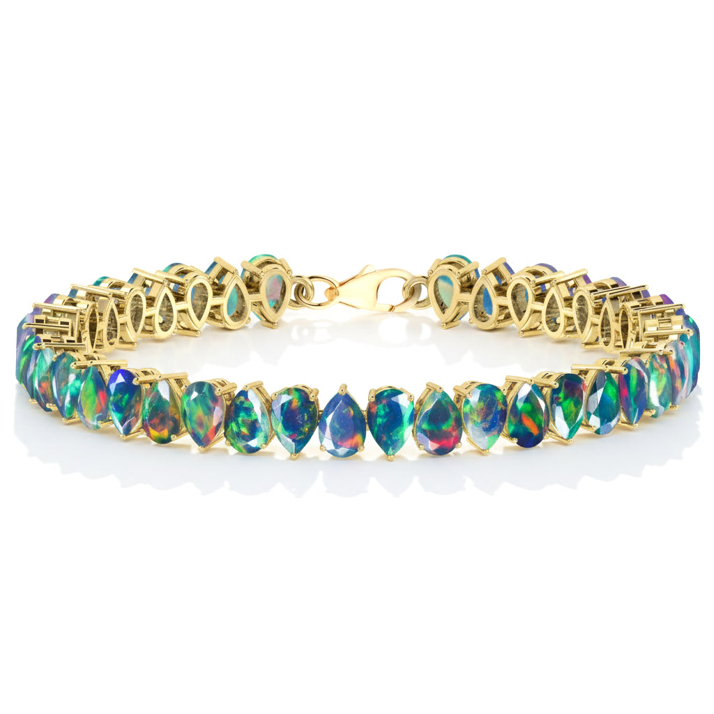 Black Opal Pear Tennis Bracelet in 925 Sterling Silver 22 CT