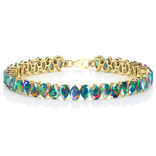 Black Opal Pear Tennis Bracelet in 925 Sterling Silver 22 CT