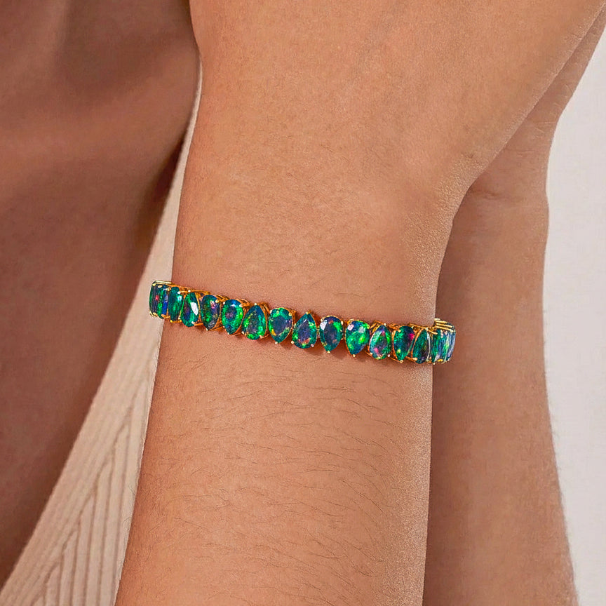 Black Opal Pear Tennis Bracelet in 925 Sterling Silver 22 CT
