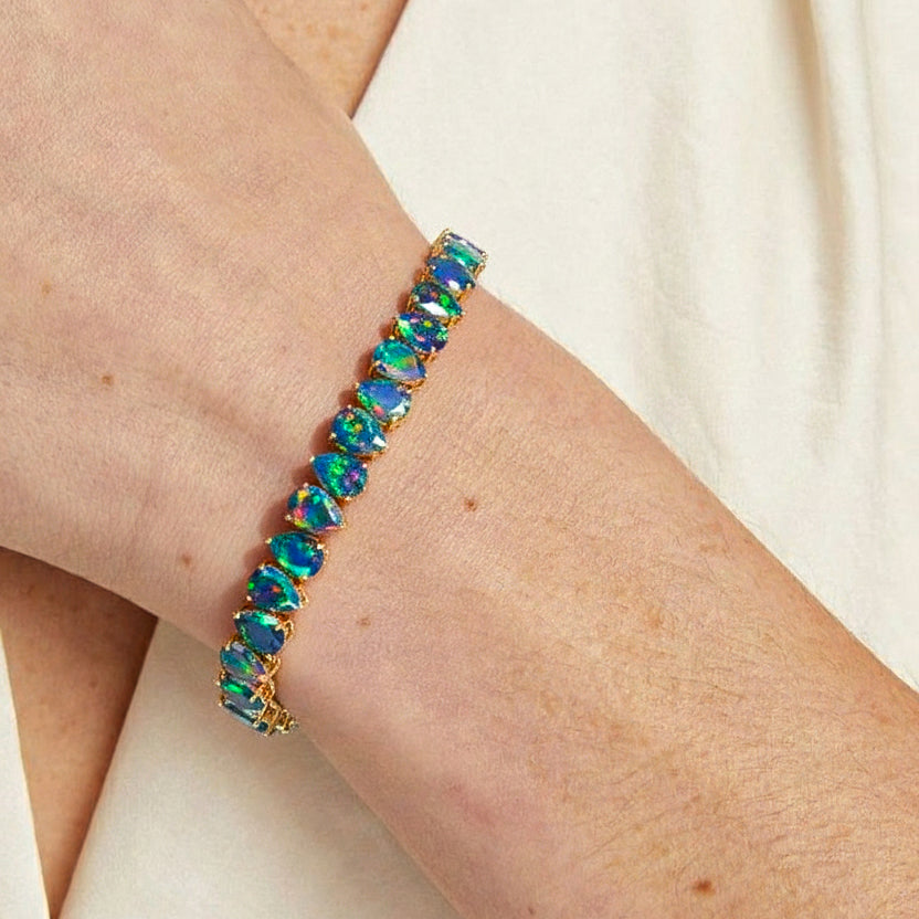Black Opal Pear Tennis Bracelet in 925 Sterling Silver 22 CT