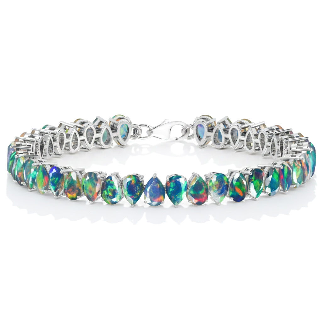 Black Opal Pear Tennis Bracelet in 925 Sterling Silver 22 CT
