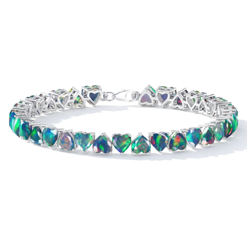 Black Opal Heart Tennis Bracelet in 925 Sterling Silver 20.80 CT