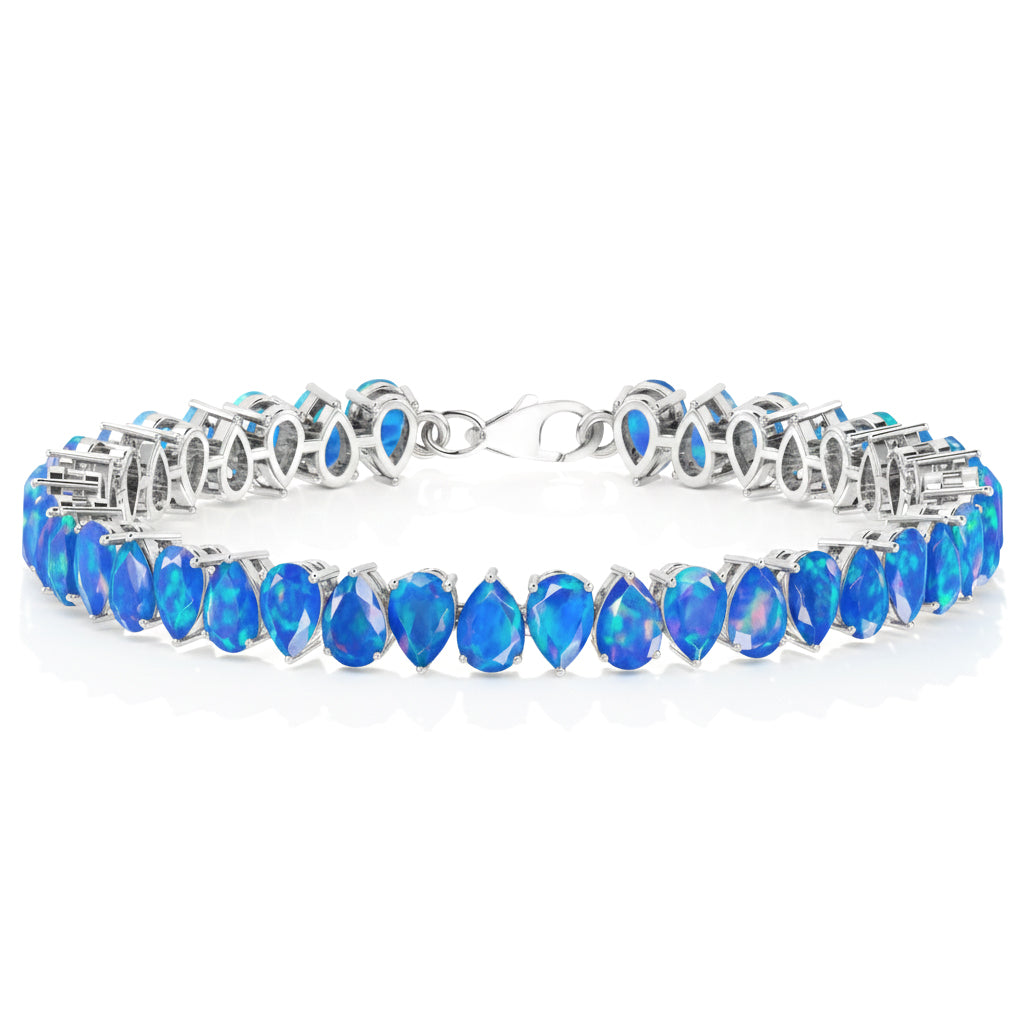 Blue Opal Pear Tennis Bracelet in 925 Sterling Silver 22 CT