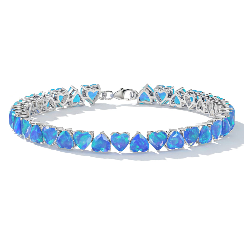 Blue Opal Heart Tennis Bracelet in 925 Sterling Silver 20.80 CT