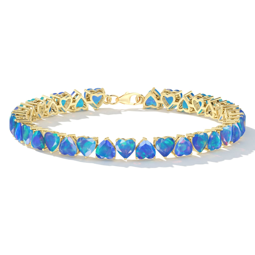 Blue Opal Heart Tennis Bracelet in 925 Sterling Silver 20.80 CT