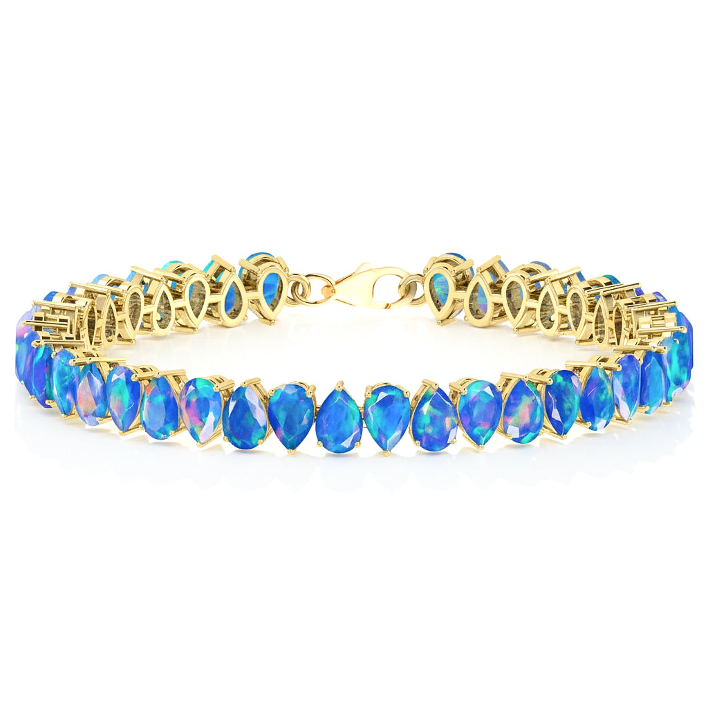Blue Opal Pear Tennis Bracelet in 925 Sterling Silver 22 CT