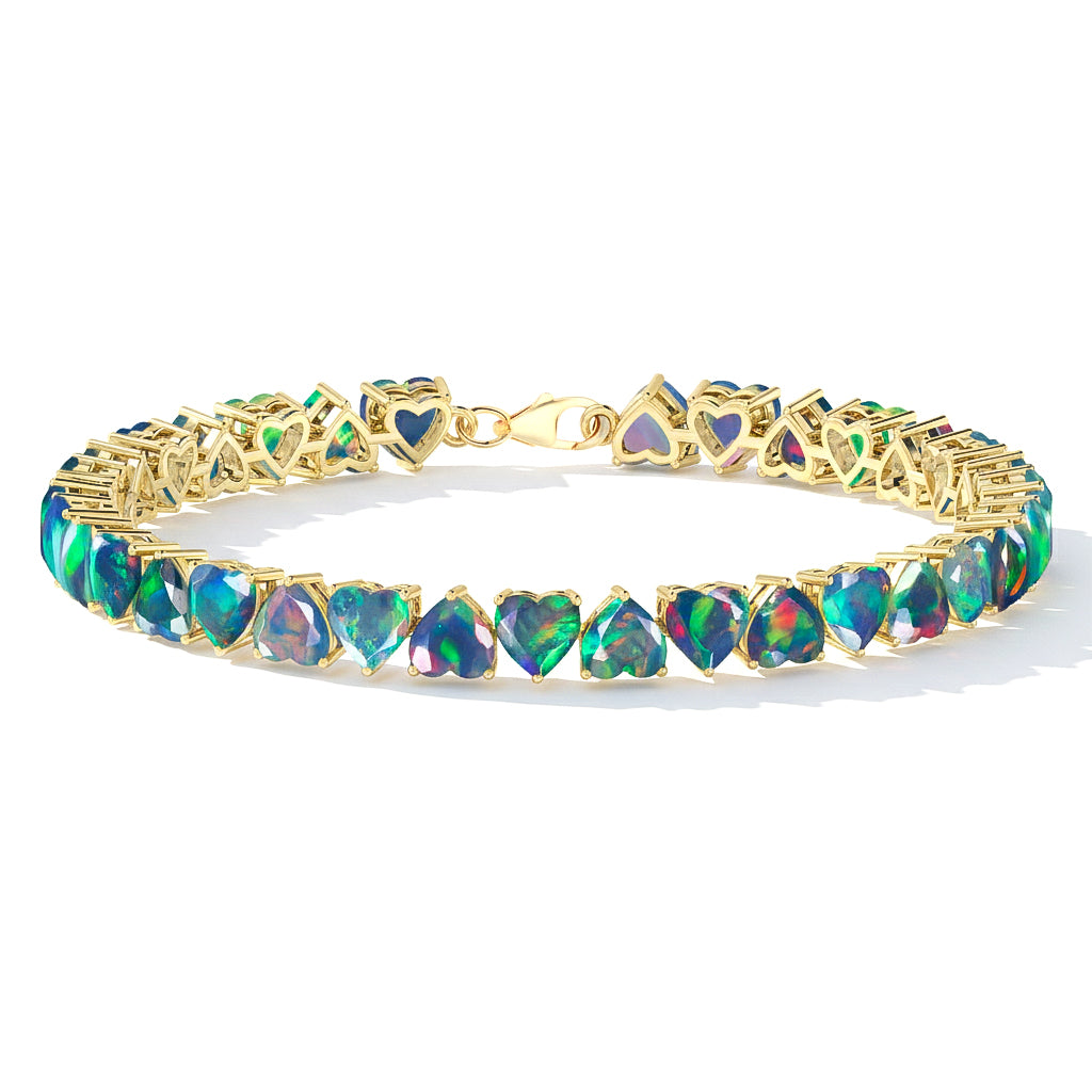 Black Opal Heart Tennis Bracelet in 925 Sterling Silver 20.80 CT