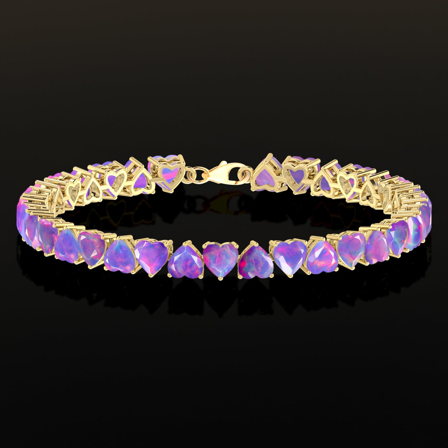 Lavender Opal Heart Tennis Bracelet in 925 Sterling Silver 20.80 CT
