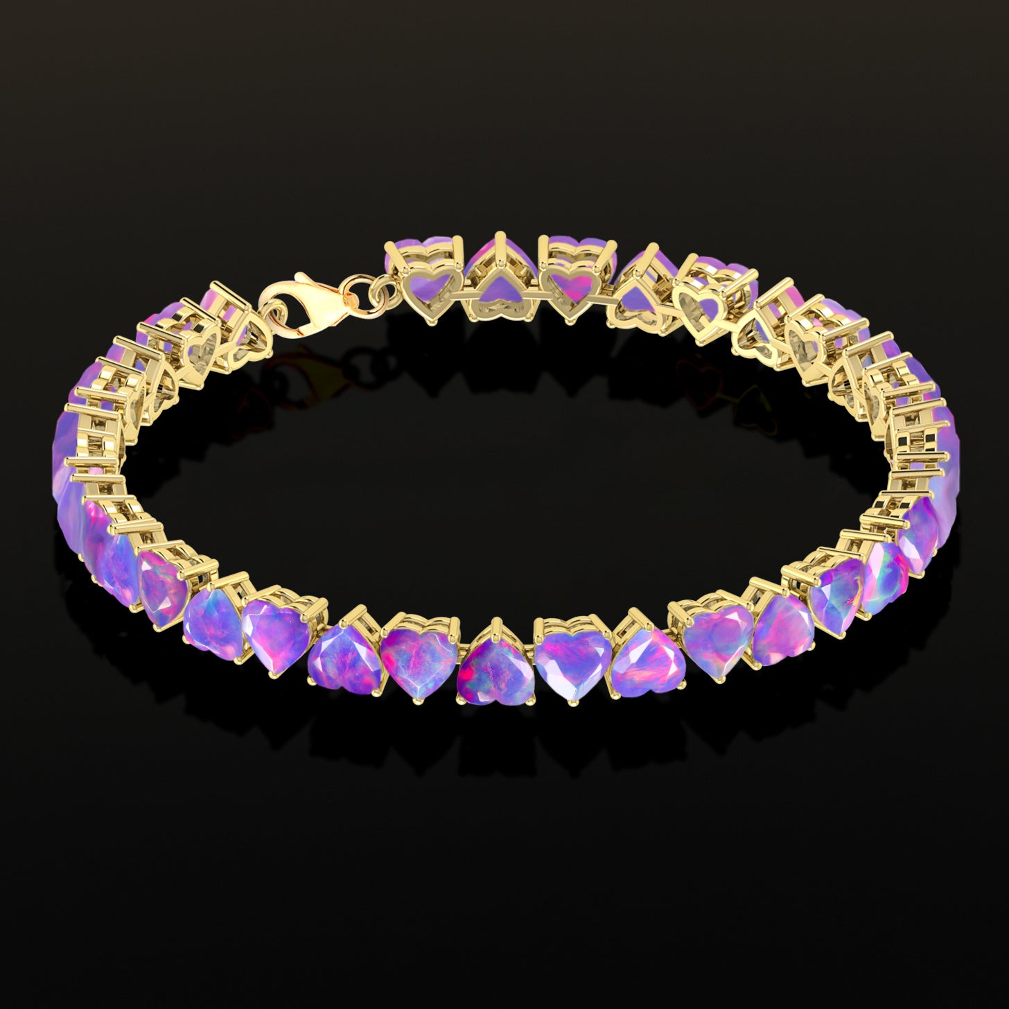 Lavender Opal Heart Tennis Bracelet in 925 Sterling Silver 20.80 CT