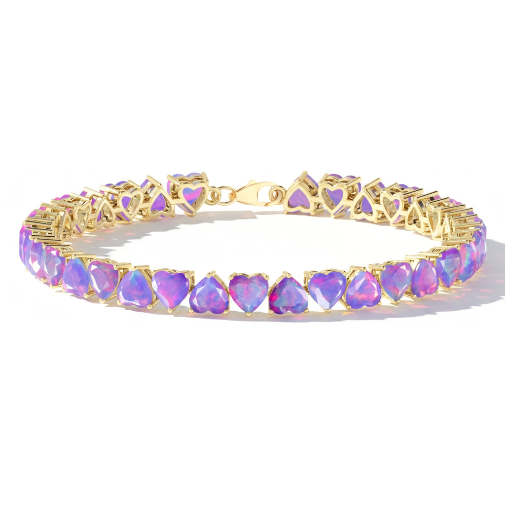 Lavender Opal Heart Tennis Bracelet in 925 Sterling Silver 20.80 CT