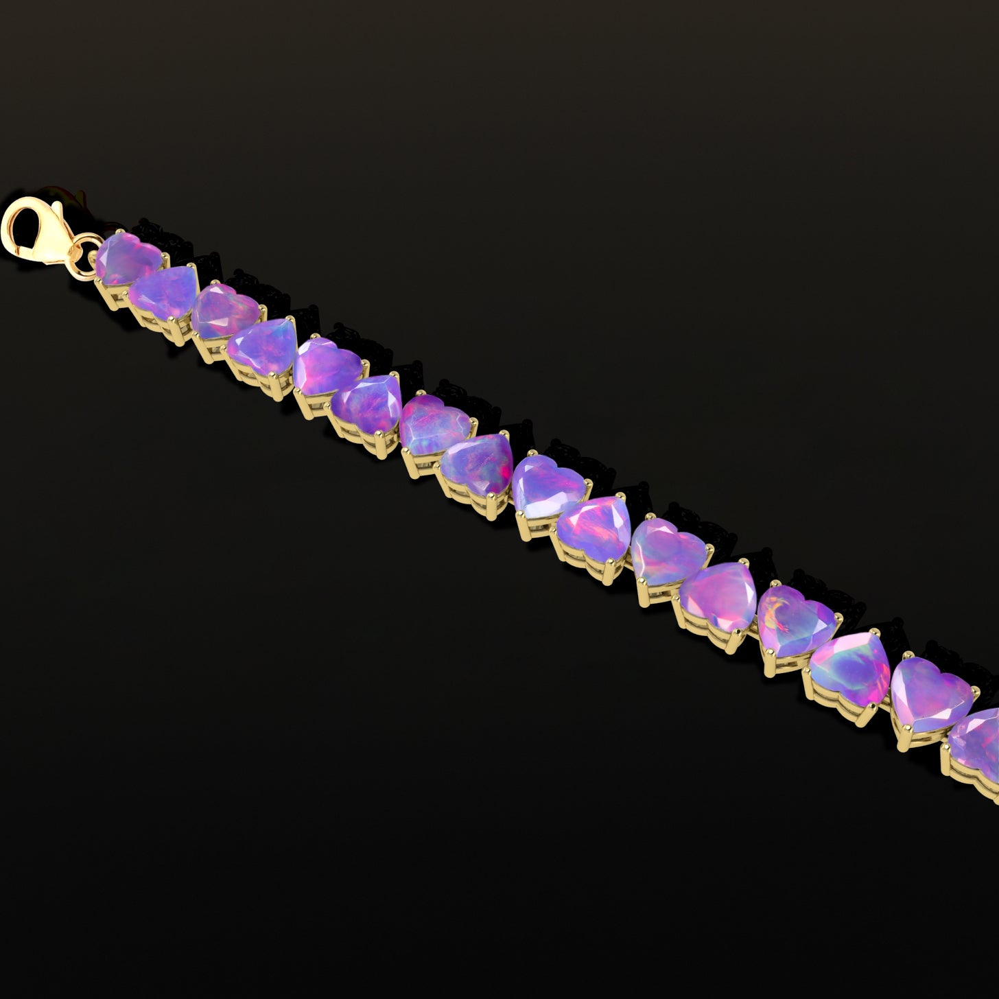 Lavender Opal Heart Tennis Bracelet in 925 Sterling Silver 20.80 CT
