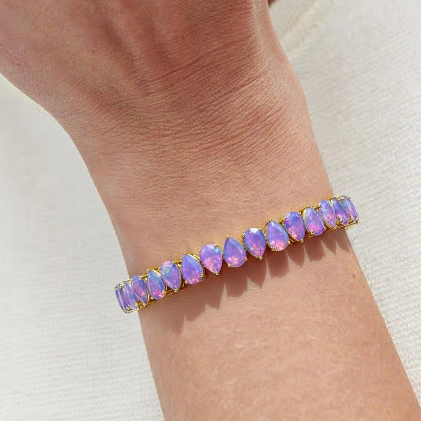 Lavender Opal Pear Tennis Bracelet in 925 Sterling Silver 22 CT