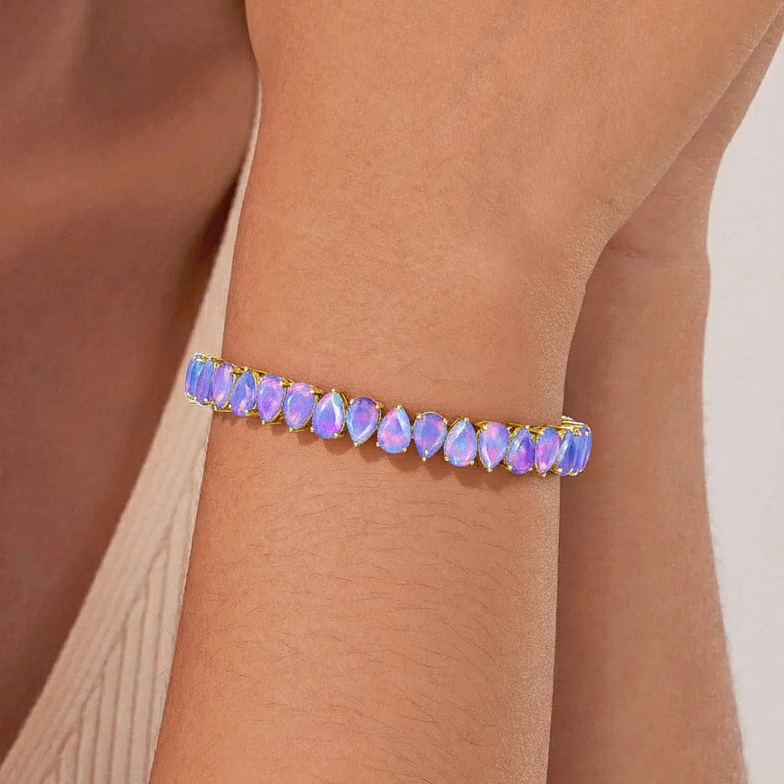 Lavender Opal Pear Tennis Bracelet in 925 Sterling Silver 22 CT