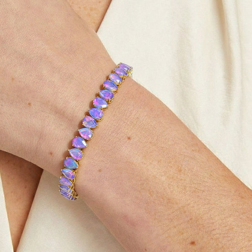Lavender Opal Pear Tennis Bracelet in 925 Sterling Silver 22 CT