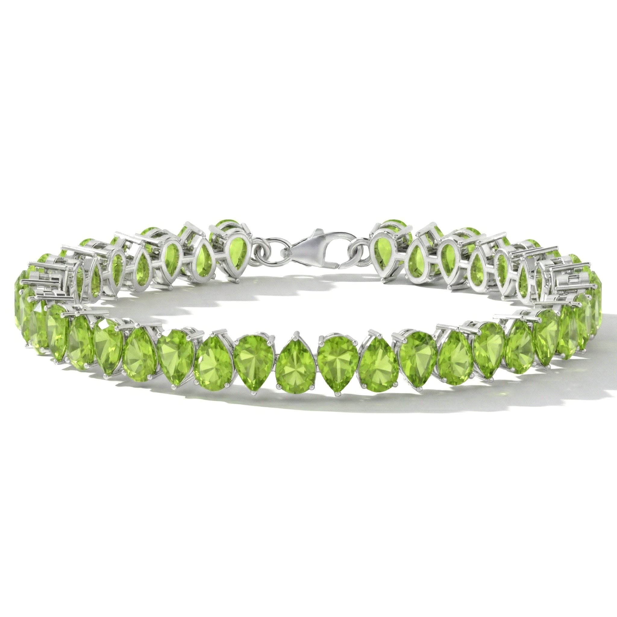 Peridot Pear Tennis Bracelet in 925 Sterling Silver 22 CT