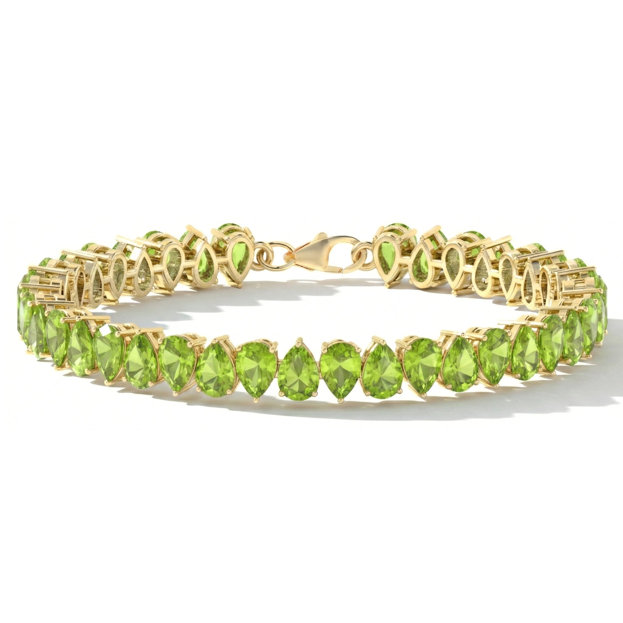 Peridot Pear Tennis Bracelet in 925 Sterling Silver 22 CT