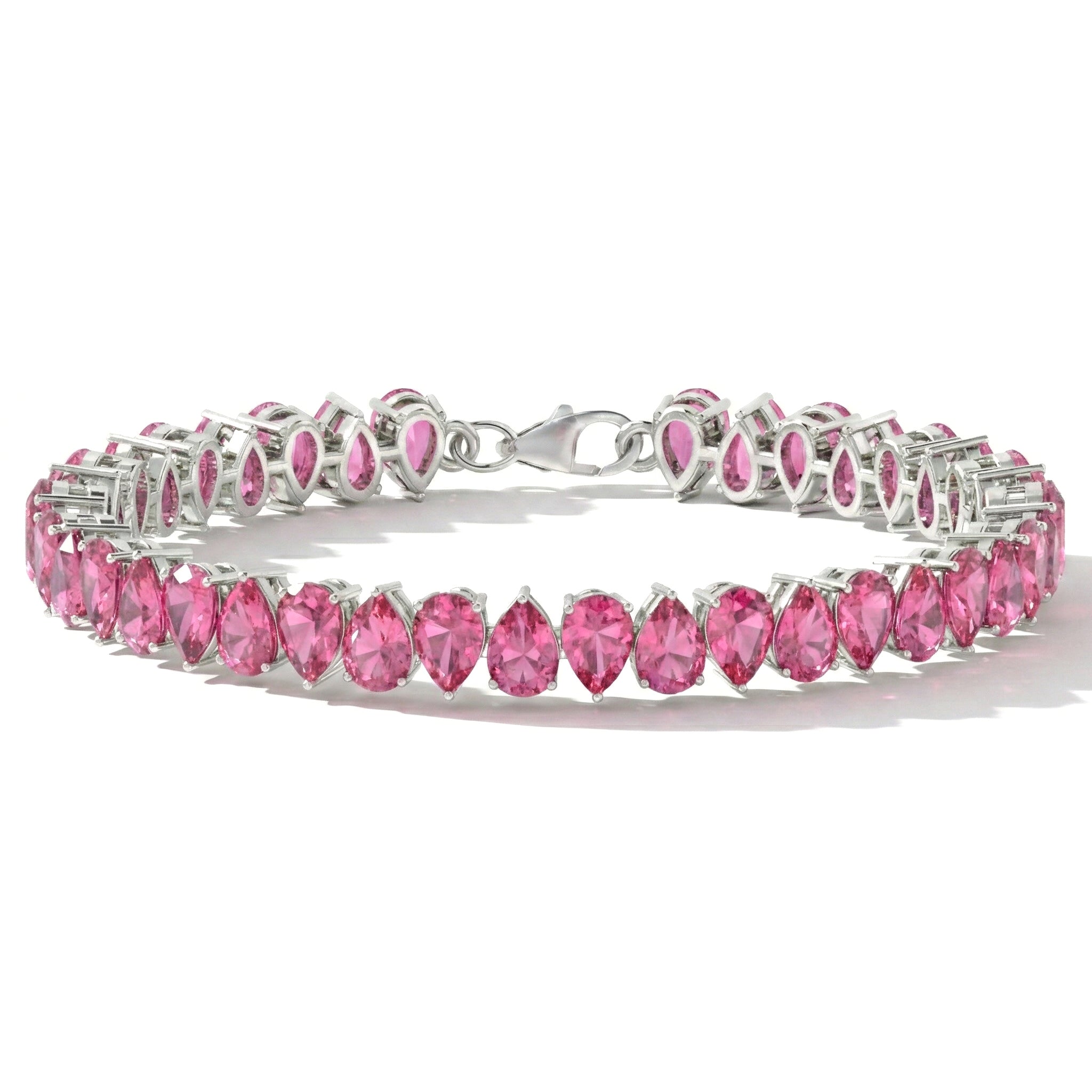 Pink Tourmaline Pear Tennis Bracelet in 925 Sterling Silver 22 CT