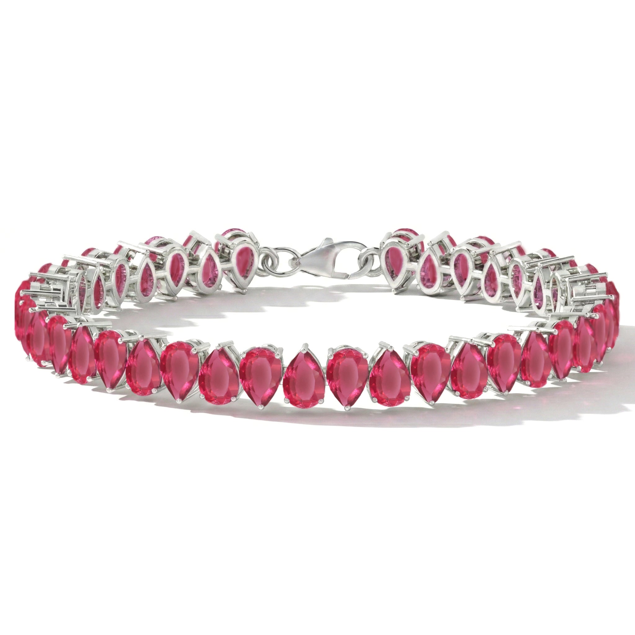 Pink Tourmaline Pear Tennis Bracelet in 925 Sterling Silver 22 CT