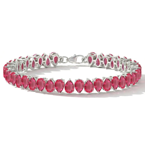 Pink Tourmaline Pear Tennis Bracelet in 925 Sterling Silver 22 CT