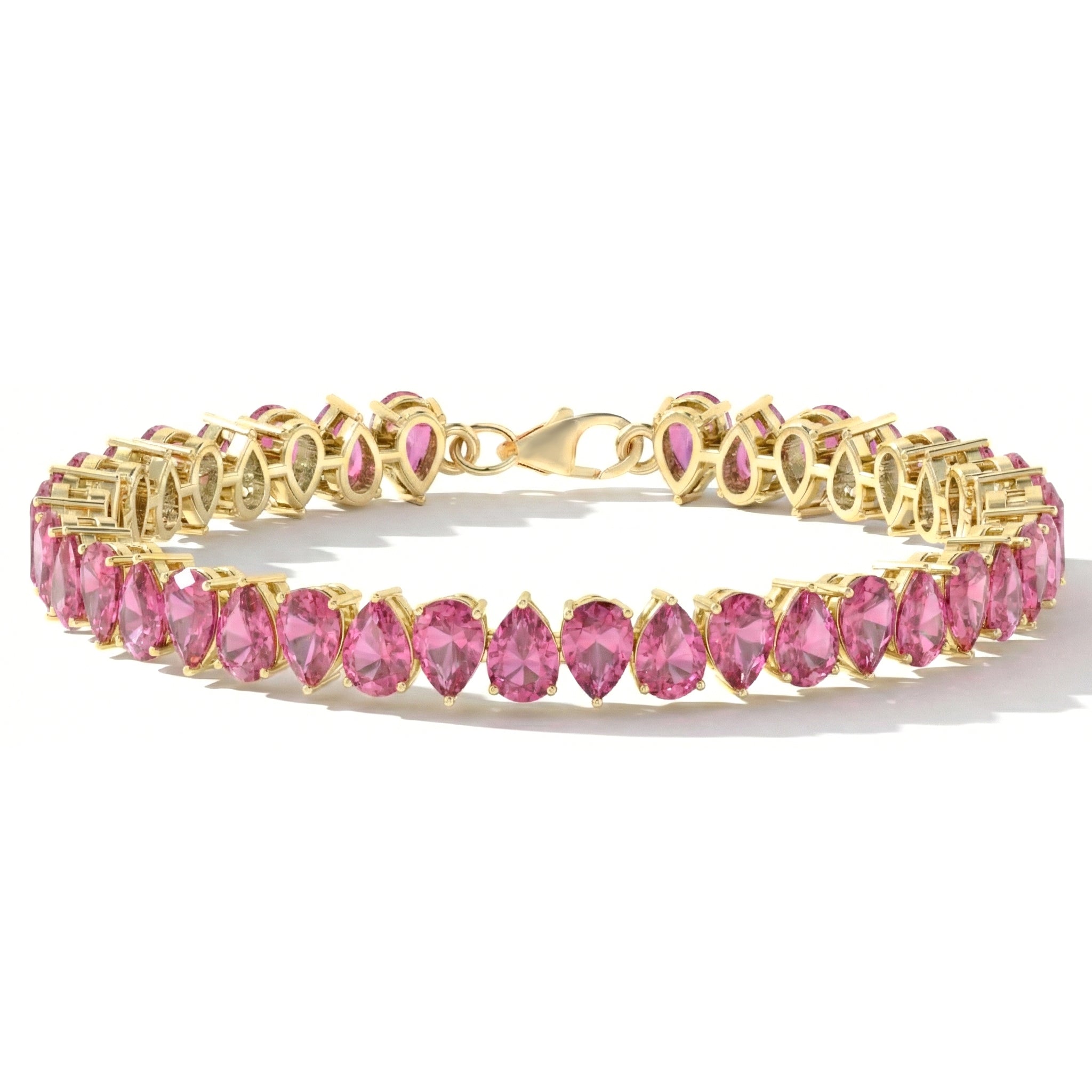Pink Tourmaline Pear Tennis Bracelet in 925 Sterling Silver 22 CT