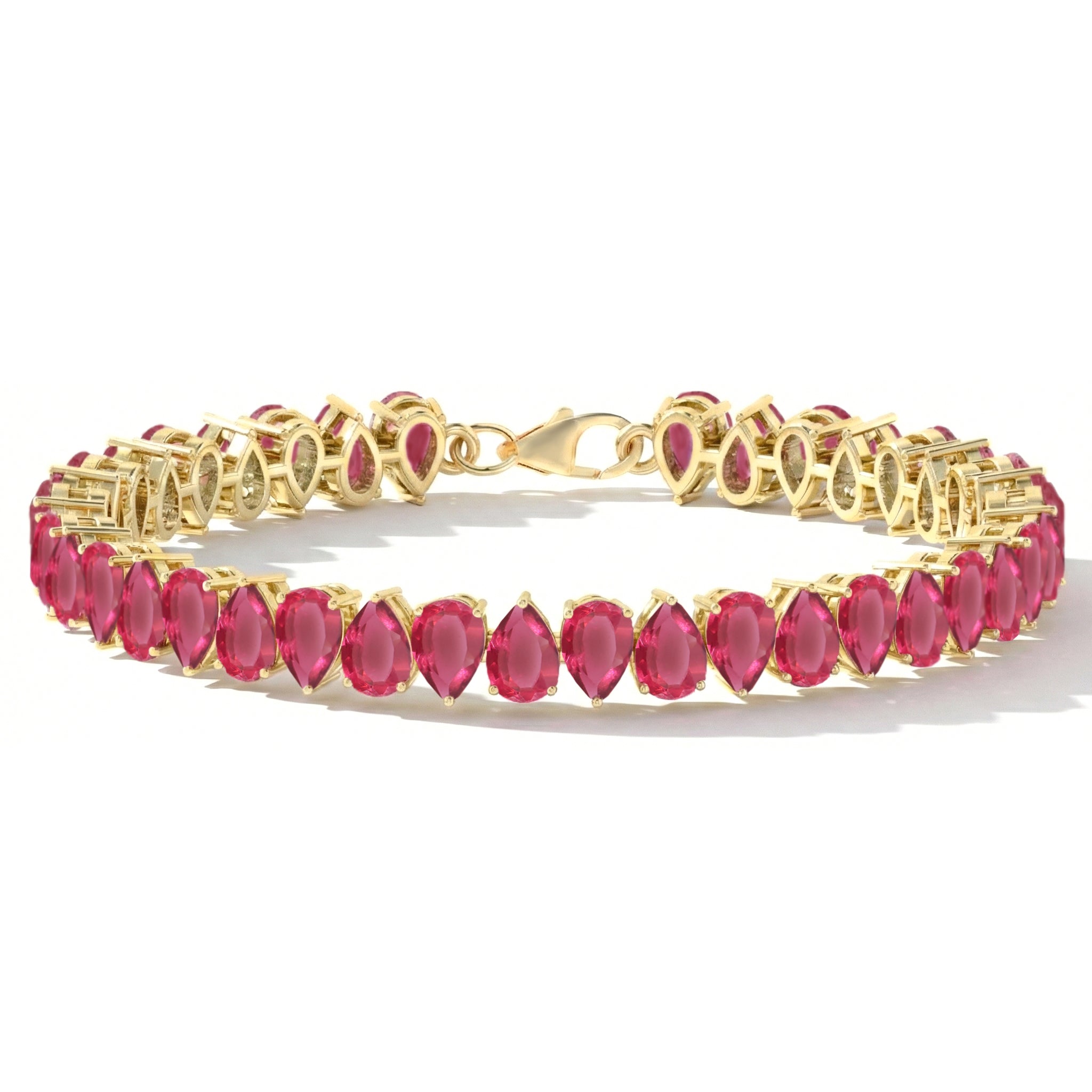 Pink Tourmaline Pear Tennis Bracelet in 925 Sterling Silver 22 CT