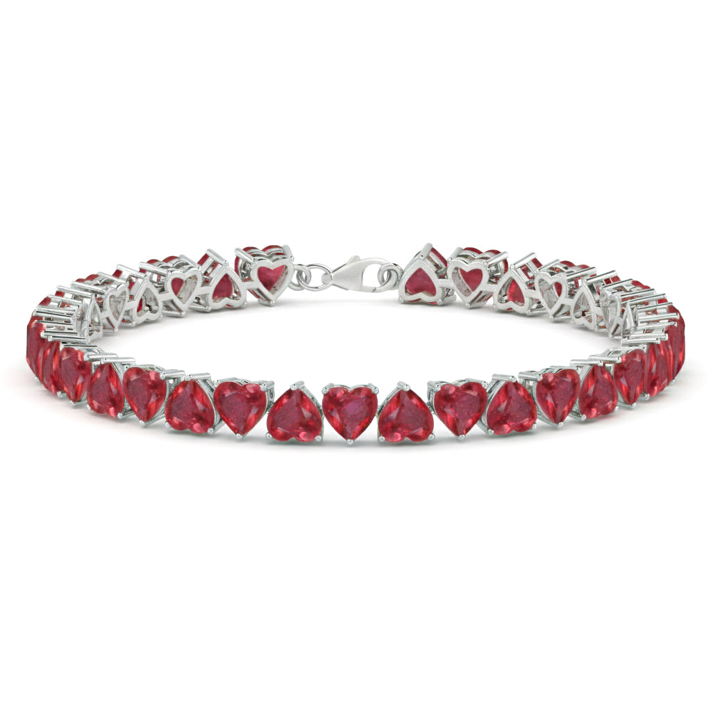 Ruby Heart Tennis Bracelet in 925 Sterling Silver 20.80 CT