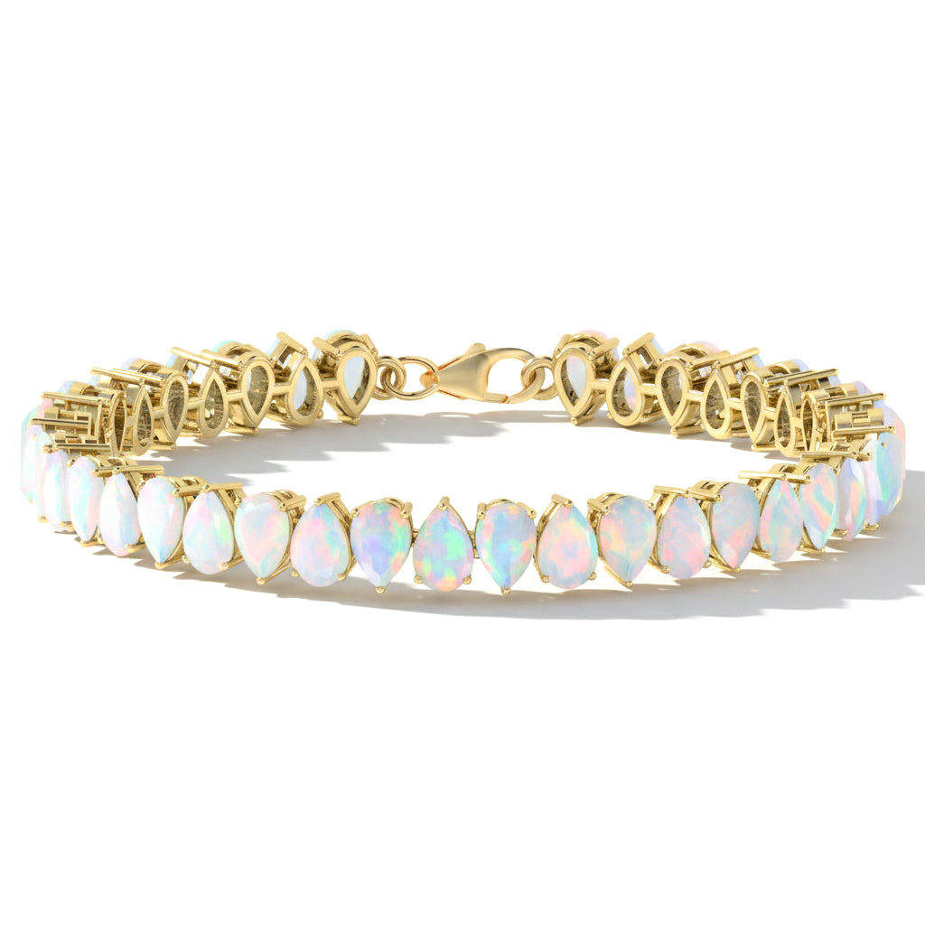 White Opal Pear Tennis Bracelet in 925 Sterling Silver 22 CT