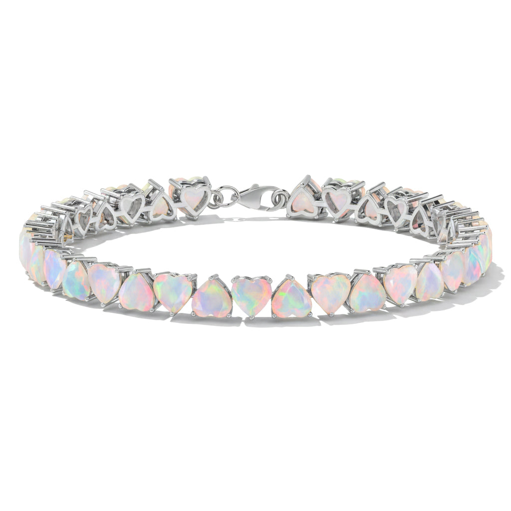 White Opal Heart Tennis Bracelet in 925 Sterling Silver 20.80 CT