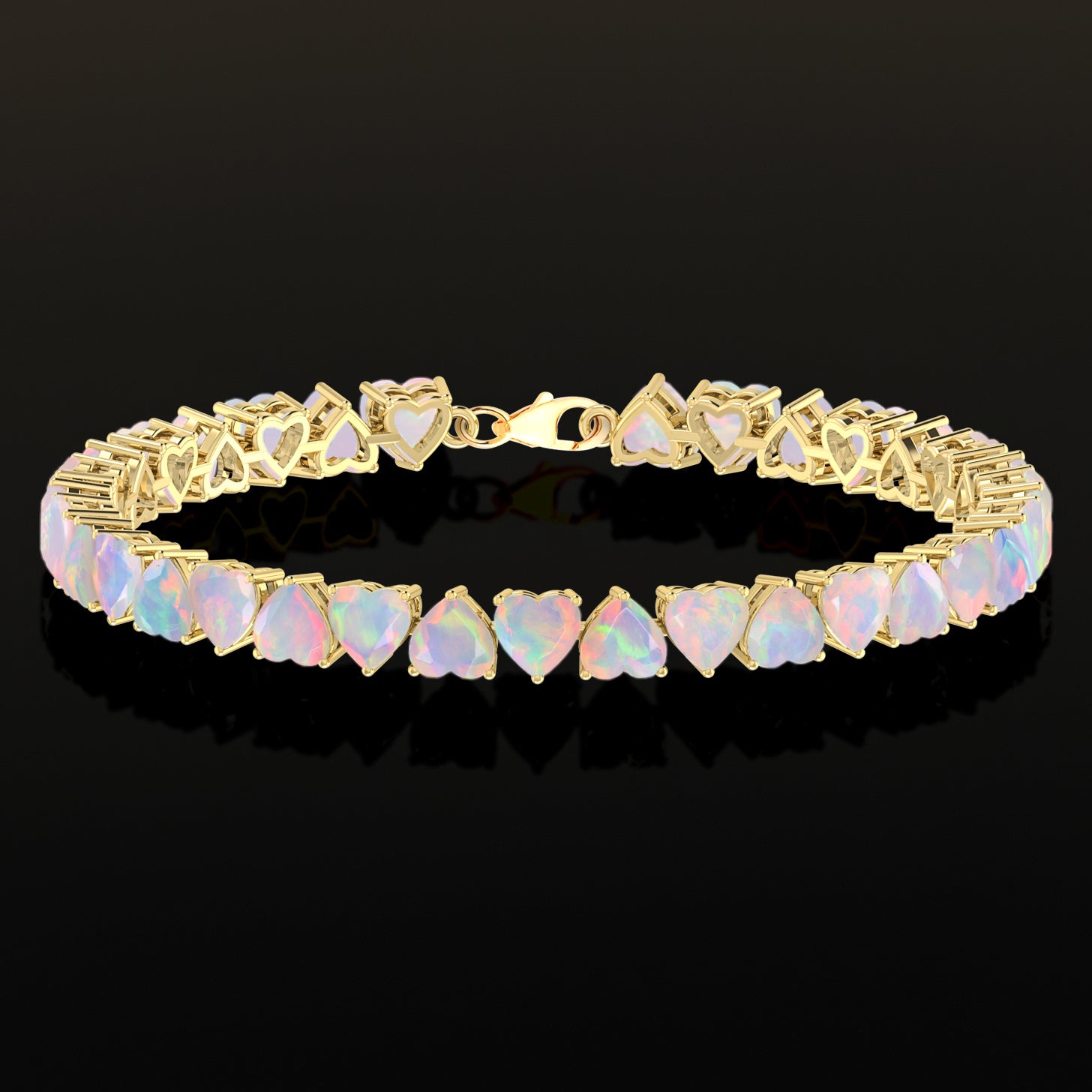 White Opal Heart Tennis Bracelet in 925 Sterling Silver 20.80 CT