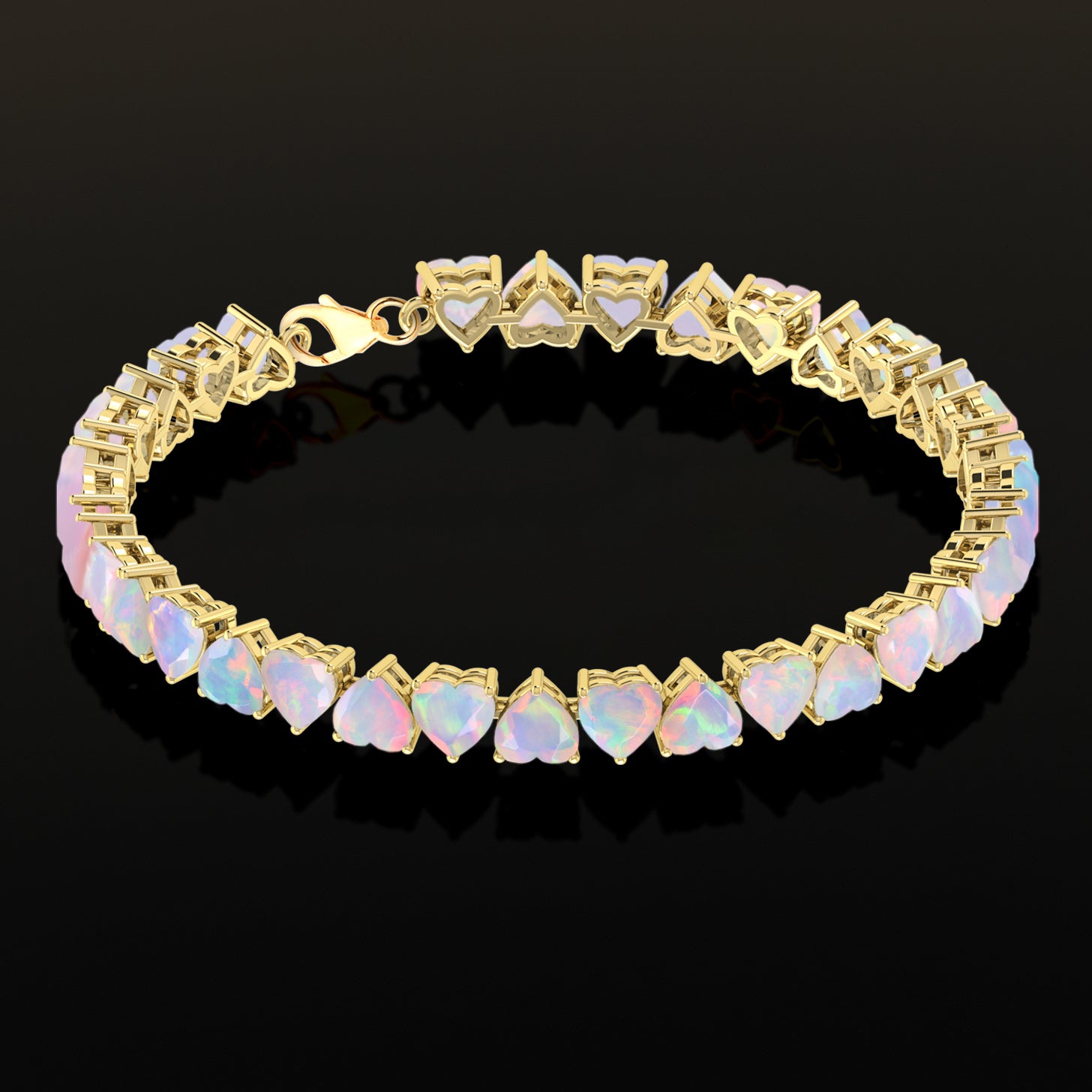 White Opal Heart Tennis Bracelet in 925 Sterling Silver 20.80 CT