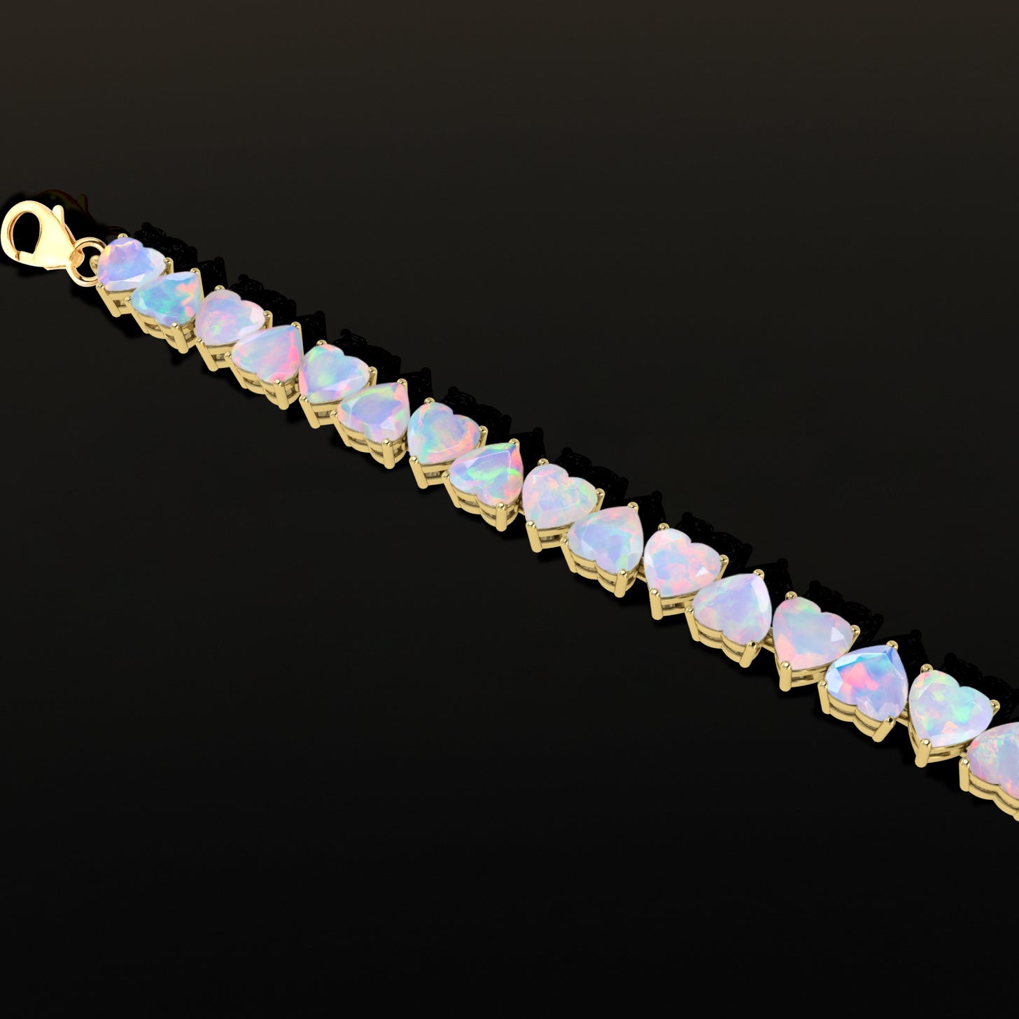 White Opal Heart Tennis Bracelet in 925 Sterling Silver 20.80 CT