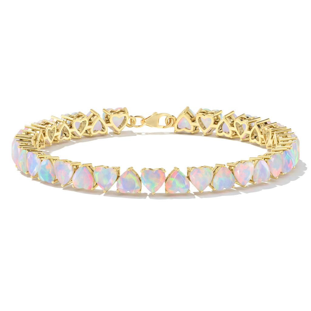 White Opal Heart Tennis Bracelet in 925 Sterling Silver 20.80 CT