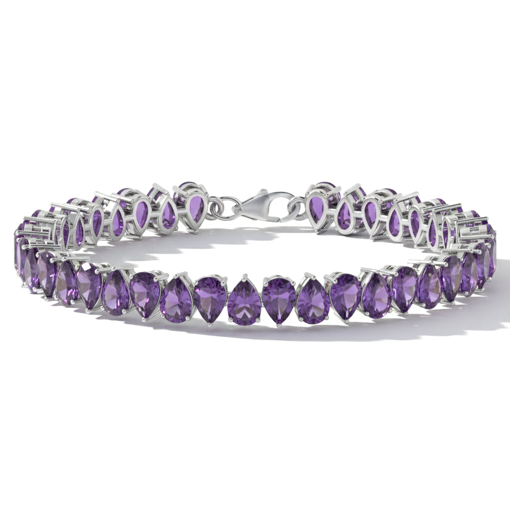 Amethyst Pear Tennis Bracelet in 925 Sterling Silver 22 CT