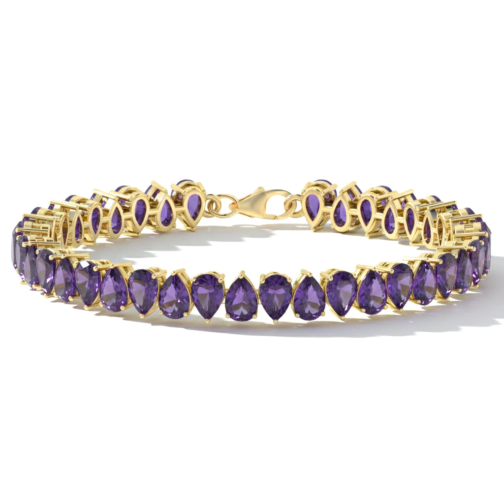 Amethyst Pear Tennis Bracelet in 925 Sterling Silver 22 CT