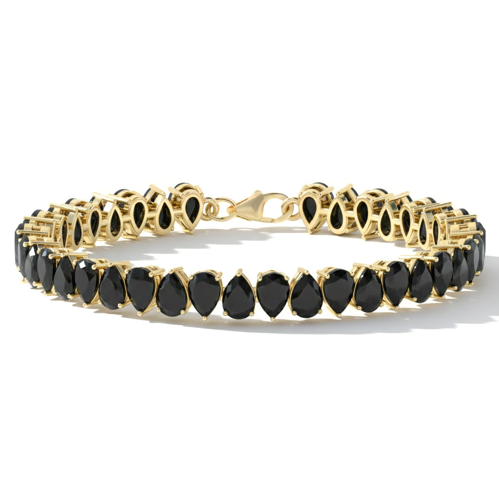 Black Onyx Pear Tennis Bracelet in 925 Sterling Silver 22 CT