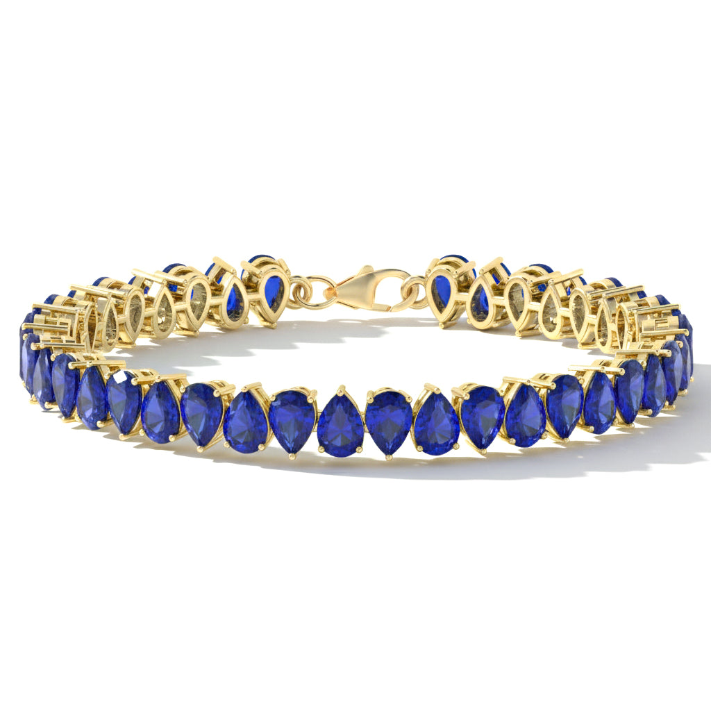 Blue Sapphire Pear Tennis Bracelet in 925 Sterling Silver 22 CT