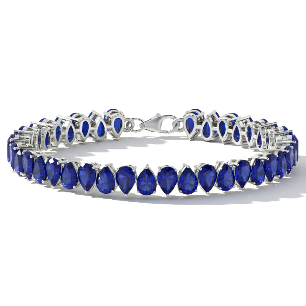 Blue Sapphire Pear Tennis Bracelet in 925 Sterling Silver 22 CT