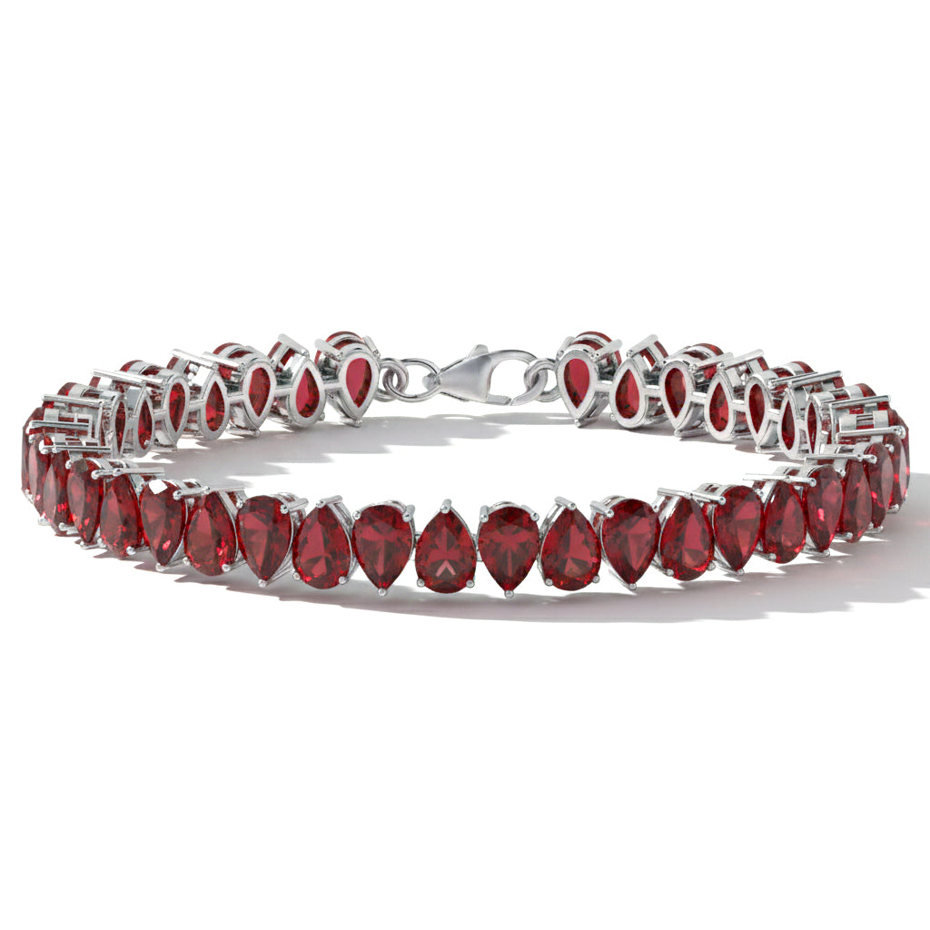 Garnet Pear Tennis Bracelet in 925 Sterling Silver 22 CT