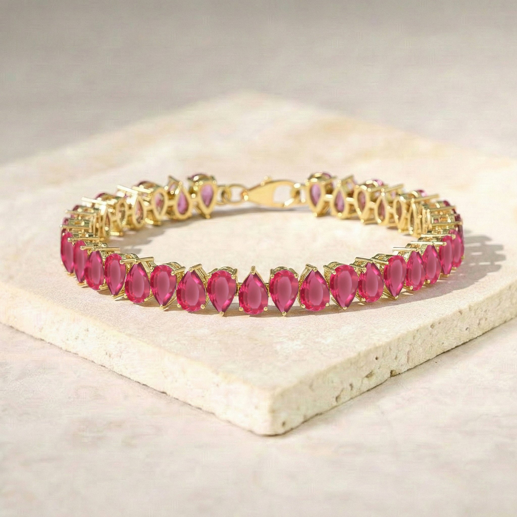 Pink Tourmaline Pear Tennis Bracelet in 925 Sterling Silver 22 CT