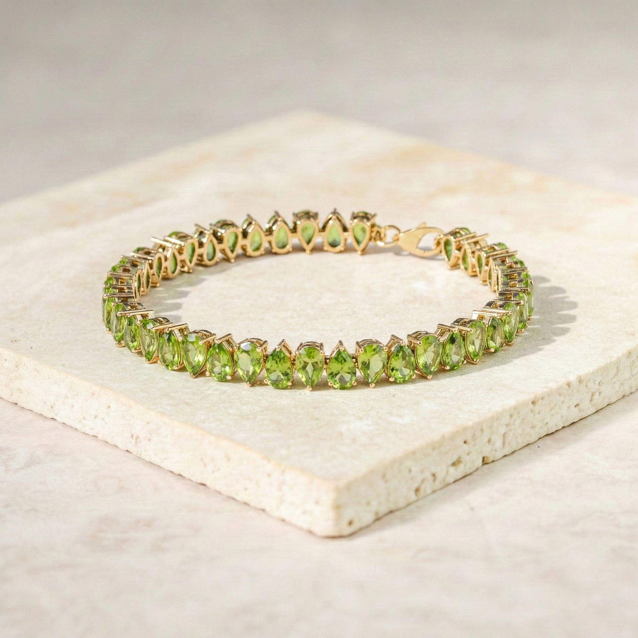 Peridot Pear Tennis Bracelet in 925 Sterling Silver 22 CT
