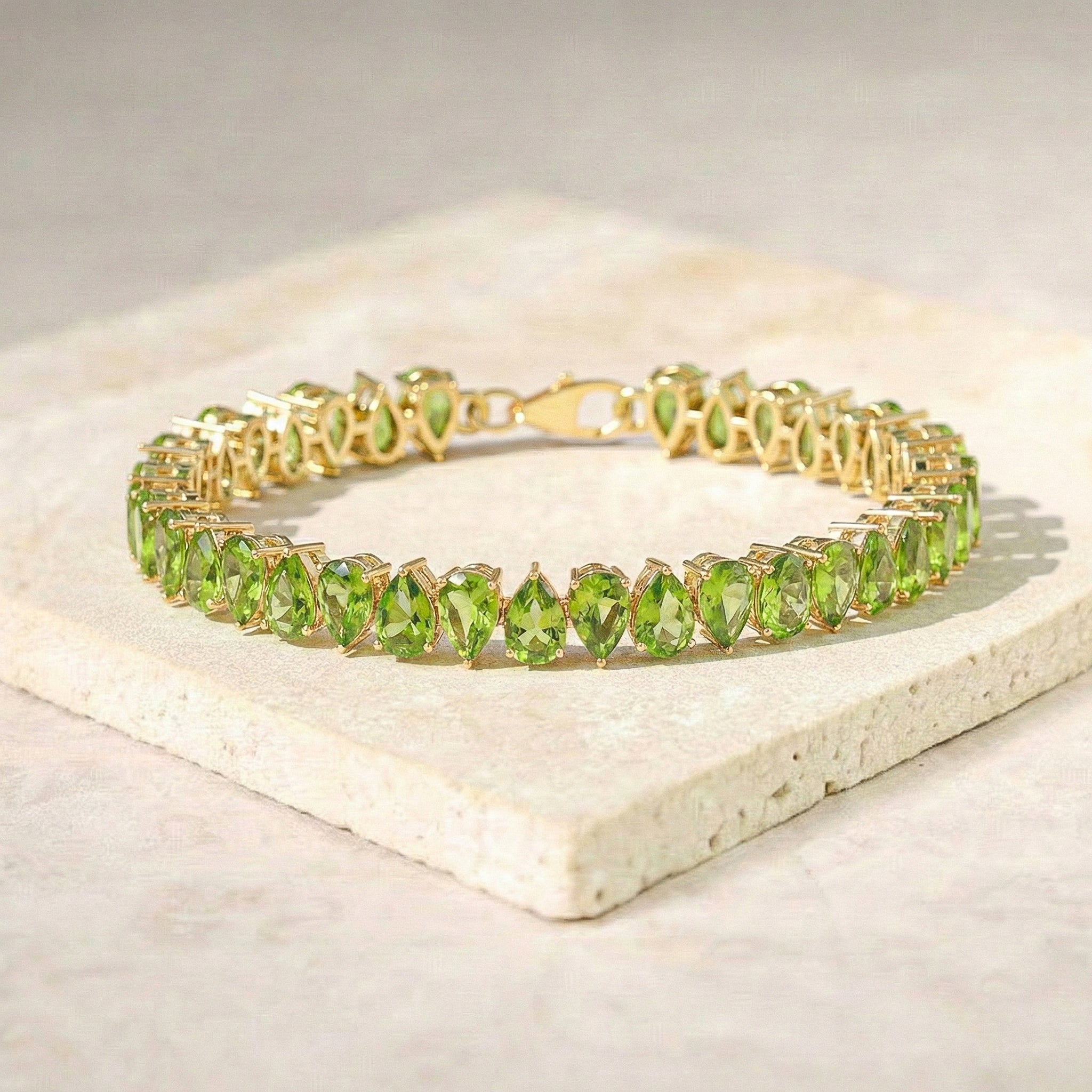 Peridot Pear Tennis Bracelet in 925 Sterling Silver 22 CT