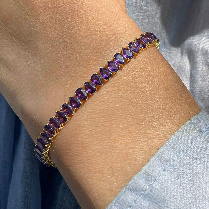 Amethyst Pear Tennis Bracelet in 925 Sterling Silver 22 CT