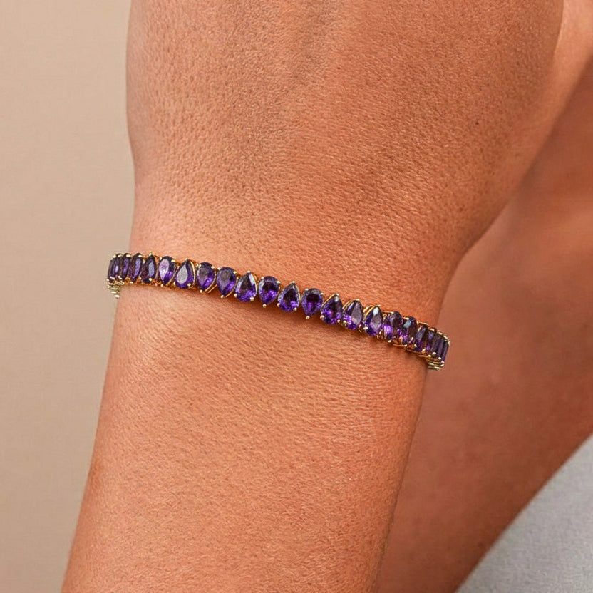Amethyst Pear Tennis Bracelet in 925 Sterling Silver 22 CT