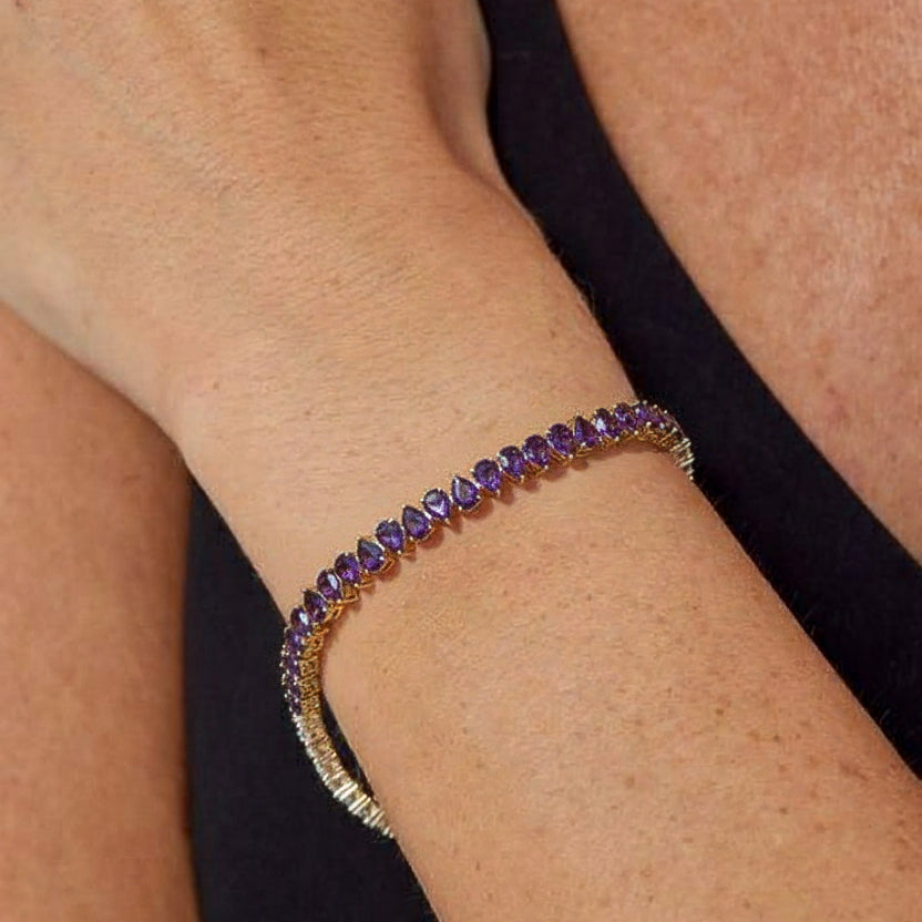 Amethyst Pear Tennis Bracelet in 925 Sterling Silver 22 CT