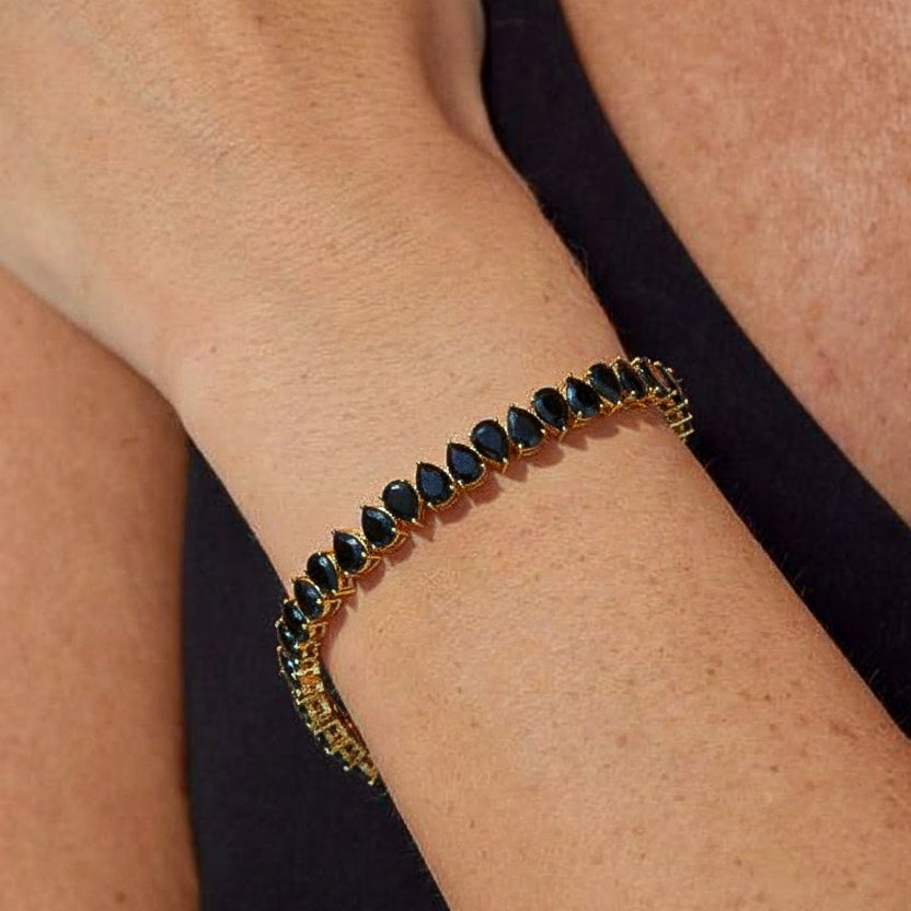 Black Onyx Pear Tennis Bracelet in 925 Sterling Silver 22 CT