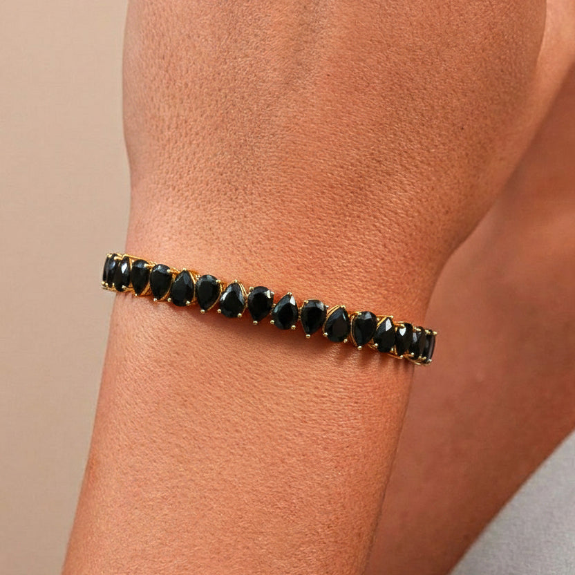Black Onyx Pear Tennis Bracelet in 925 Sterling Silver 22 CT